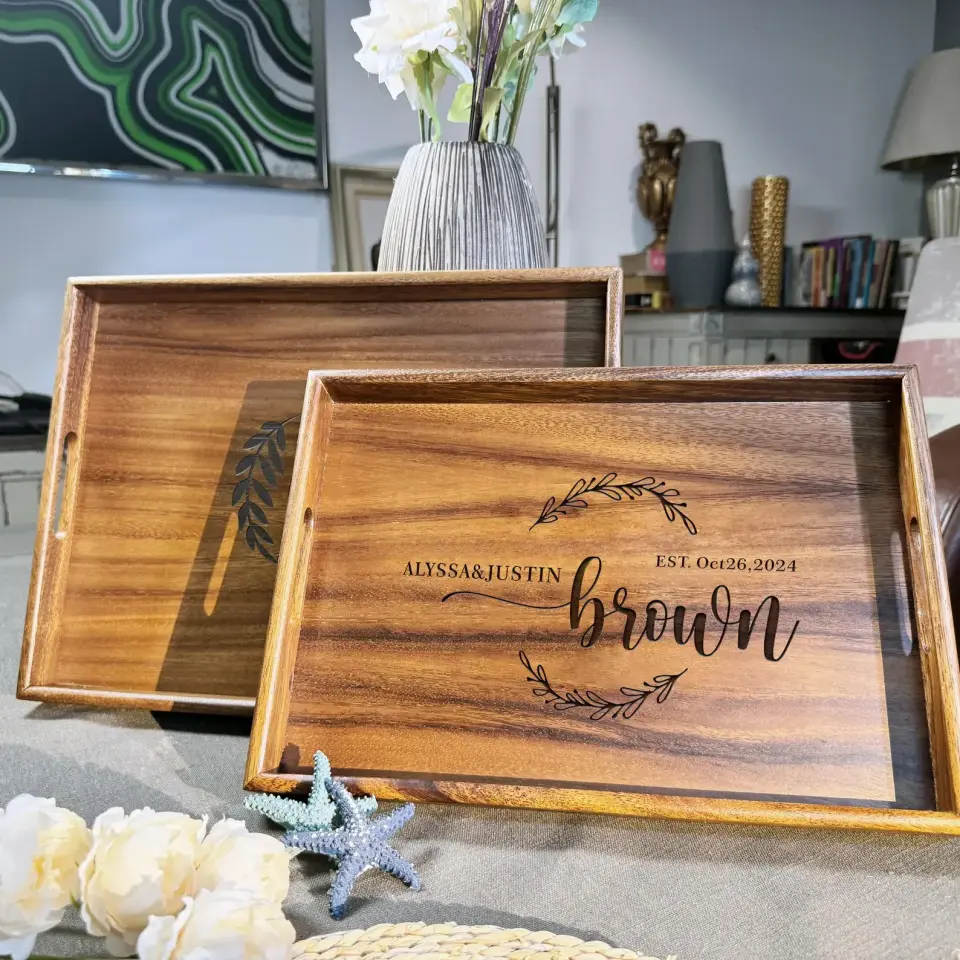 Kişiye Özel Ahşap Tepsi – İsim ve Tarih Yazılı, Lazer Gravürlü