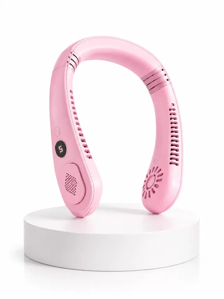 Pembe Şarjlı Boyun Fanı 5 Kademeli Hız Ayarlı Taşınabilir Boyun Tipi Fan